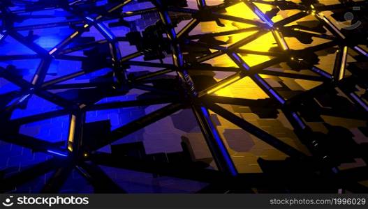 Abstract of futuristic surface triangular pattern with light rays. Modern wallpaper digital design. 3d render. Abstract triangular future background. Modern wallpaper digital design. 3d render