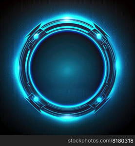 Abstract of glowing futuristic circle frame illuminated with neon blue color light. Concept of futuristic geometric shape in gaming. Finest generative AI.. Abstract of glowing futuristic circle frame illuminated with neon blue light.