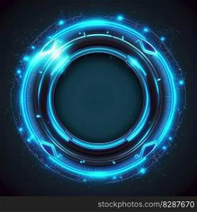 Abstract of glowing futuristic circle frame illuminated with neon blue color light. Concept of futuristic geometric shape in gaming. Finest generative AI.. Abstract of glowing futuristic circle frame illuminated with neon blue light.