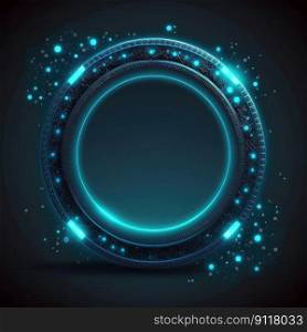 Abstract of glowing futuristic circle frame illuminated with neon blue color light. Concept of futuristic geometric shape in gaming. Finest generative AI.. Abstract of glowing futuristic circle frame illuminated with neon blue light.