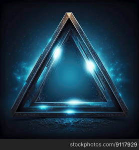 Abstract of glowing futuristic triangle frame illuminated with neon blue color light. Concept of futuristic geometric shape in gaming. Finest generative AI.. Abstract of glowing futuristic triangle frame illuminated with neon blue.