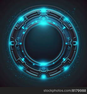 Abstract of glowing scifi futuristic circle in HUD head-up cyber concept. Background futuristic innovation of blue neon in darkness gaming. Finest generative AI.. Abstract of glowing scifi futuristic circle in HUD head-up cyber concept.