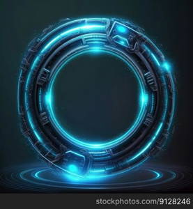 Abstract of glowing scifi futuristic circle in HUD head-up cyber concept. Background futuristic innovation of blue neon in darkness gaming. Finest generative AI.. Abstract of glowing scifi futuristic circle in HUD head-up cyber concept.