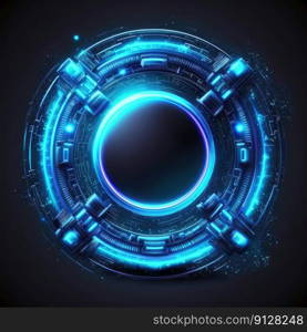 Abstract of glowing scifi futuristic circle in HUD head-up cyber concept. Background futuristic innovation of blue neon in darkness gaming. Finest generative AI.. Abstract of glowing scifi futuristic circle in HUD head-up cyber concept.