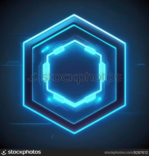 Abstract of glowing scifi futuristic hexagon in HUD head-up cyber concept. Background futuristic innovation of blue neon in darkness gaming. Finest generative AI.. Abstract of glowing scifi futuristic hexagon in HUD head-up cyber concept.