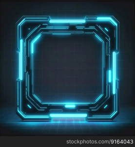 Abstract of glowing scifi futuristic hexagon in HUD head-up cyber concept. Background futuristic innovation of blue neon in darkness gaming. Finest generative AI.. Abstract of glowing scifi futuristic hexagon in HUD head-up cyber concept.