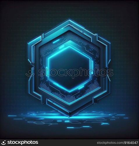 Abstract of glowing scifi futuristic hexagon in HUD head-up cyber concept. Background futuristic innovation of blue neon in darkness gaming. Finest generative AI.. Abstract of glowing scifi futuristic hexagon in HUD head-up cyber concept.