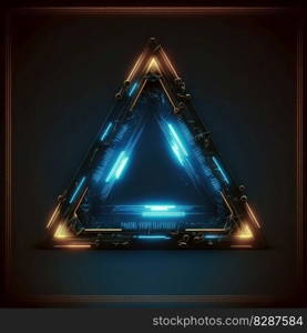 Abstract of glowing scifi futuristic triangle in HUD head-up cyber concept. Background futuristic innovation of blue neon in darkness gaming. Finest generative AI.. Abstract of glowing scifi futuristic triangle in HUD head-up cyber concept.