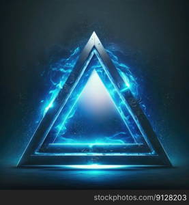 Abstract of glowing scifi futuristic triangle in HUD head-up cyber concept. Background futuristic innovation of blue neon in darkness gaming. Finest generative AI.. Abstract of glowing scifi futuristic triangle in HUD head-up cyber concept.