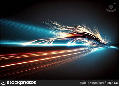 Abstract of high speed car racing of multicolored taillight in streak concept. Art in digital street background. Finest generative AI.. Abstract of high speed car racing of multicolored taillight in streak concept.