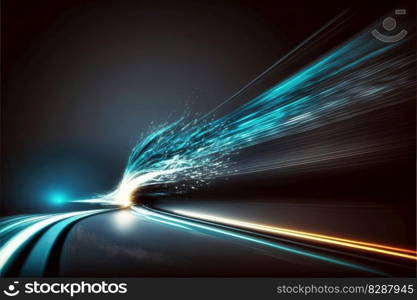 Abstract of high speed car racing of multicolored taillight in streak concept. Art in digital street background. Finest generative AI.. Abstract of high speed car racing of multicolored taillight in streak concept.