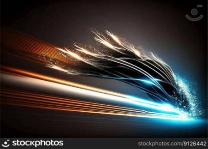 Abstract of high speed car racing of multicolored taillight in streak concept. Art in digital street background. Finest generative AI.. Abstract of high speed car racing of multicolored taillight in streak concept.
