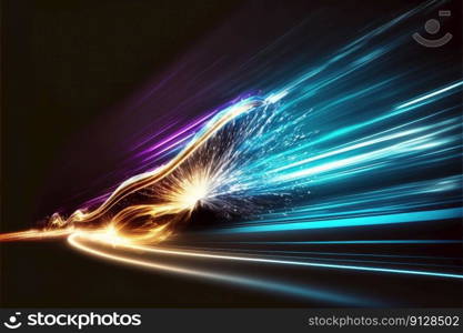 Abstract of high speed car racing of multicolored taillight in streak concept. Art in digital street background. Finest generative AI.. Abstract of high speed car racing of multicolored taillight in streak concept.