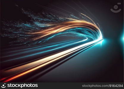 Abstract of high speed car racing of multicolored taillight in streak concept. Art in digital street background. Finest generative AI.. Abstract of high speed car racing of multicolored taillight in streak concept.