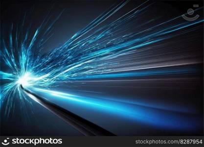 Abstract of high speed car racing of taillight in streak with blue color concept. Art in digital street background. Finest generative AI.. Abstract of high speed car racing of taillight in streak with blue color.