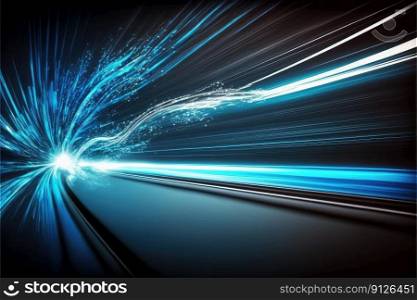 Abstract of high speed car racing of taillight in streak with blue color concept. Art in digital street background. Finest generative AI.. Abstract of high speed car racing of taillight in streak with blue color.