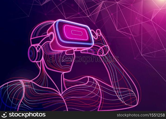 Abstract of man wear VR head set and going to reality world, vector art and illustration.