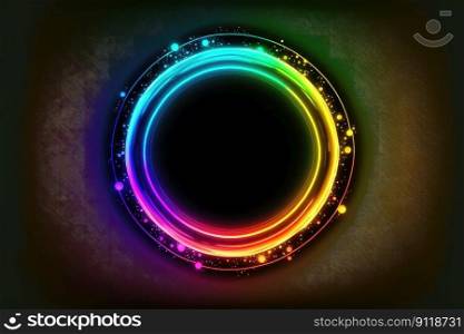 Abstract of≠onˆ≤shape isolated on space background in spotlight. Theme of lighting frame digital art design innovation. Fi≠st≥≠rative AI.. Abstract of≠onˆ≤shape isolated on background in colorful spotlight.
