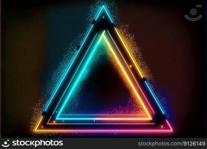 Abstract of≠on triang≤shape isolated on space background in ref≤ctive colorful spotlight. Theme of lighting frame digital art design innovation. Fi≠st≥≠rative AI.. Abstract of≠on triang≤shape isolated on background in spotlight.