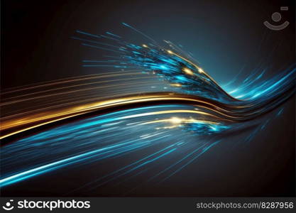 Abstract of speed car racing of taillight in streak with blue and gold color concept. Art in digital street background. Finest generative AI.. Abstract of aurora in fantastic forest with purple light in Scandinavian.