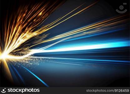 Abstract of speed car racing of taillight in streak with blue and gold color concept. Art in digital street background. Finest generative AI.. Abstract of aurora in fantastic forest with purple light in Scandinavian.
