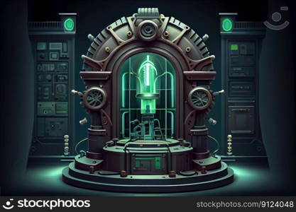 Abstract of ste&unk machine in futuristic out space. Concept of energy device reactor electricity. Finest generative AI.. Abstract of ste&unk machine in futuristic out space.