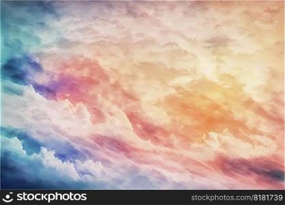 Abstract of sunset mood in the sky with cloudy background. Wallpaper in colorful gradient pastel painting with watercolor shading technique. Finest generative AI.. Abstract of sunset mood in the sky with cloudy background.