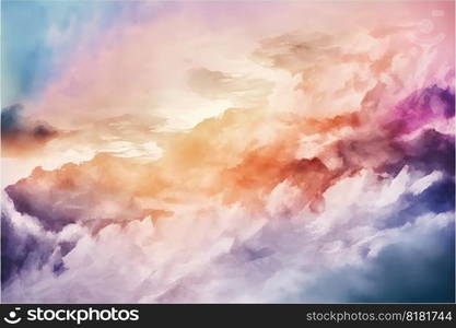 Abstract of sunset mood in the sky with cloudy background. Wallpaper in colorful gradient pastel painting with watercolor shading technique. Finest generative AI.. Abstract of sunset mood in the sky with cloudy background.