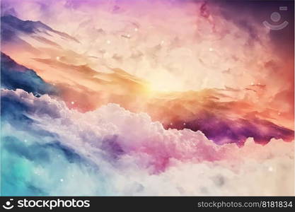 Abstract of sunset mood in the sky with cloudy background. Wallpaper in colorful gradient pastel painting with watercolor shading technique. Finest generative AI.. Abstract of sunset mood in the sky with cloudy background.