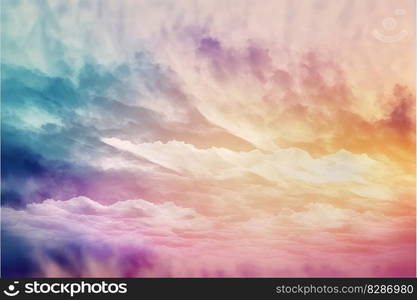 Abstract of sunset mood in the sky with cloudy background. Wallpaper in colorful gradient pastel painting with watercolor shading technique. Finest generative AI.. Abstract of sunset mood in the sky with cloudy background.