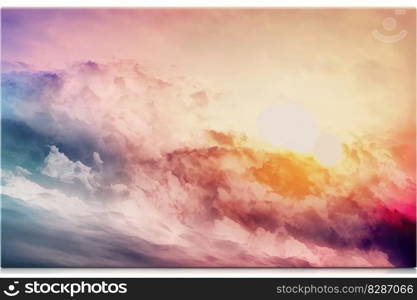 Abstract of sunset mood in the sky with cloudy background. Wallpaper in colorful gradient pastel pa∫ing with watercolor shading technique. Fi≠st≥≠rative AI.. Abstract of sunset mood in the sky with cloudy background.