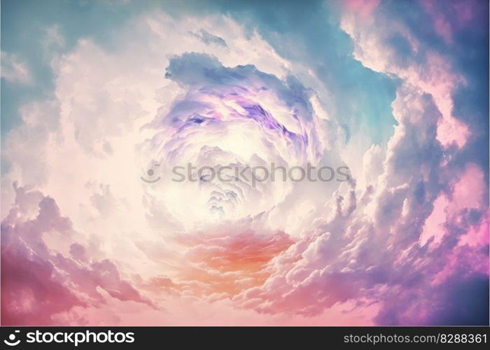 Abstract of sunset mood in the sky with cloudy background. Wallpaper in colorful gradient pastel painting with watercolor shading technique. Finest generative AI.. Abstract of sunset mood in the sky with cloudy background.