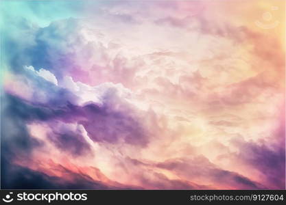 Abstract of sunset mood in the sky with cloudy background. Wallpaper in colorful gradient pastel painting with watercolor shading technique. Finest generative AI.. Abstract of sunset mood in the sky with cloudy background.