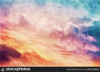 Abstract of sunset mood in the sky with cloudy background. Wallpaper in colorful gradient pastel painting with watercolor shading technique. Finest generative AI.. Abstract of sunset mood in the sky with cloudy background.