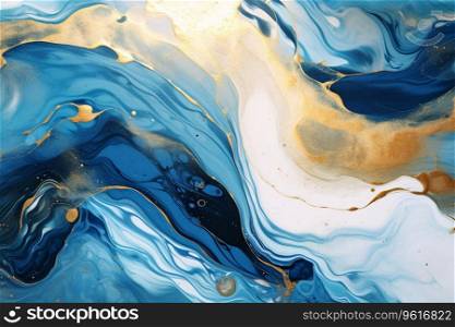 abstract oil painting features a blue and gold background with high-textured marble swirls. Luxury style. Generative AI