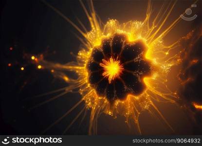 Abstract orange energy burst with electric protuberances. Futuristic explosion of glowing magic. Generative AI.. Abstract orange energy burst with electric protuberances. Futuristic explosion of glowing magic. Generative AI