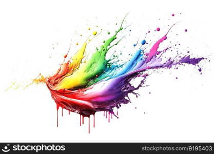 Abstract paint color splatter isolated on white background. Bunch of liquid paint in many colours in splash moment. Neural network AI generated art. Abstract paint color splatter isolated on white background. Bunch of liquid paint in many colours in splash moment. Neural network generated art