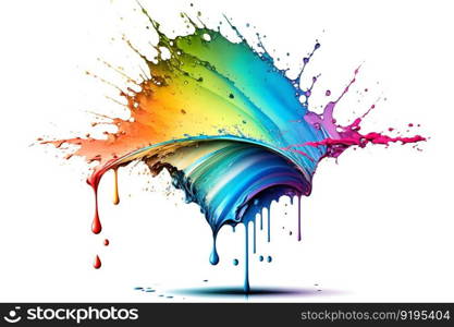 Abstract paint color splatter isolated on white background. Bunch of liquid paint in many colours in splash moment. Neural network AI generated art. Abstract paint color splatter isolated on white background. Bunch of liquid paint in many colours in splash moment. Neural network generated art