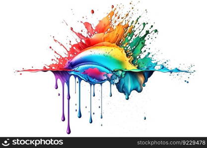 Abstract paint color splatter isolated on white background. Bunch of liquid paint in many colours in splash moment. Neural network AI generated art. Abstract paint color splatter isolated on white background. Bunch of liquid paint in many colours in splash moment. Neural network generated art