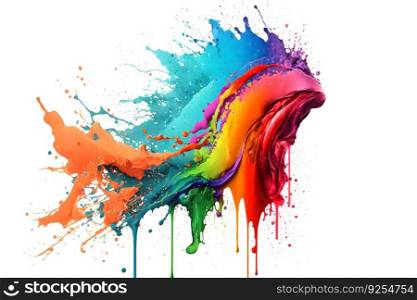 Abstract paint color splatter isolated on white background. Bunch of liquid paint in many colours in splash moment. Neural network AI generated art. Abstract paint color splatter isolated on white background. Bunch of liquid paint in many colours in splash moment. Neural network generated art