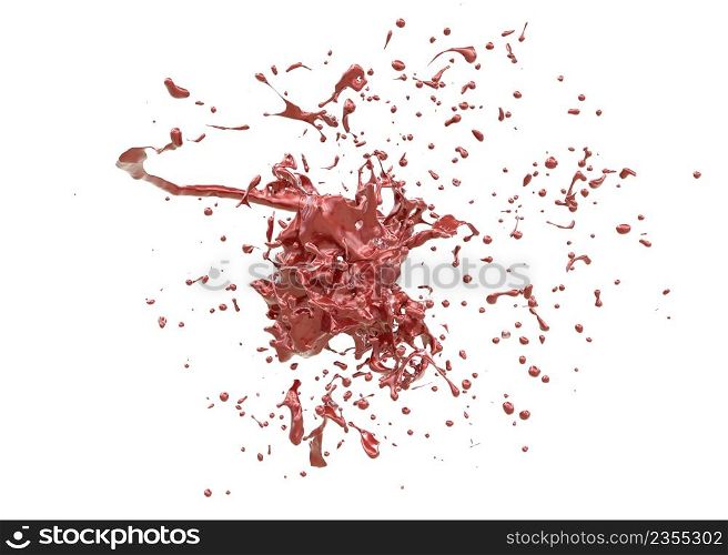 Abstract paint splash of red color, 3d illustration.