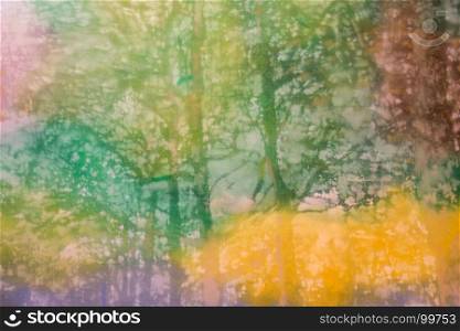 Abstract Painting Art: Trees, Strokes with Different Color Patterns like Green, Purple, Violet and Red