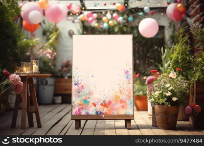 Abstract Painting on Canvas with Wooden Frame in Garden and Decoration