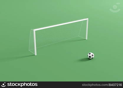 Abstract pastel color football courts with soccer ball and goal post, minimalist composition. 3d rendering