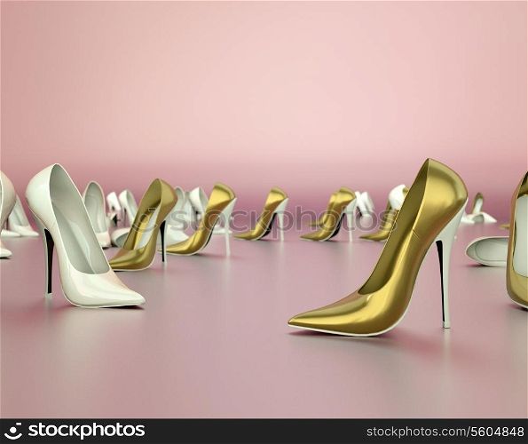 Abstract photo of golden and white female shoes
