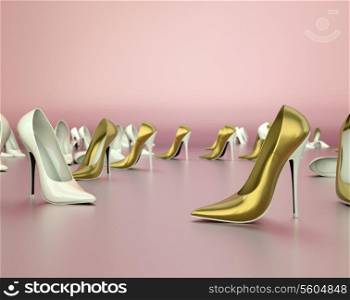 Abstract photo of golden and white female shoes