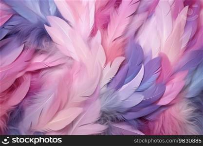 abstract photo of pink and purple feathers against a soft fur background is a beautiful and unique representation of the concept of fashion evolution. The pastel colors add a touch of elegance and sophistication. Generative AI