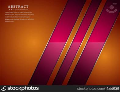 Abstract pink diagonal overlapping layers glossy on orange background with shadow with silver line luxury style with copy space for text. Vector illustration