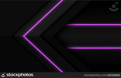 Abstract pink light grey black metallic arrow direction geometric shape with circle mesh pattern blank space design modern futuristic background vector illustration.