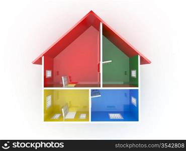 Abstract plan of home, on white isolated background. 3d